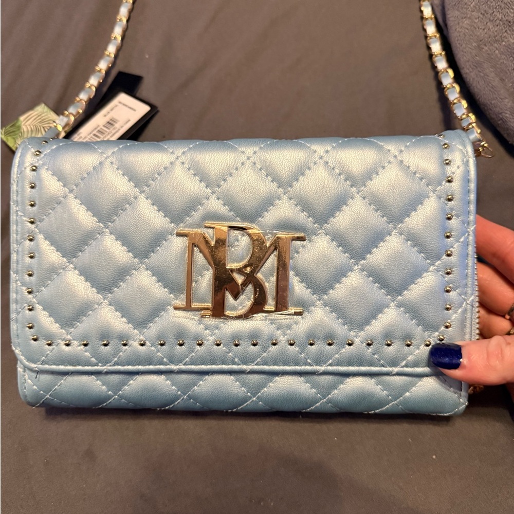 Blue Quilted Women's Clutch with Gold Accents